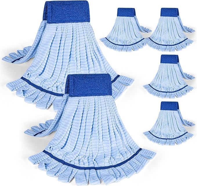 Large Microfiber Tube Mop Heads,Tube Wet Mop Refill (6 inch),Blue Heavy Duty Industrial Wet Mop Head Refill, Highly Absorbent,Commercial Mop Head Replacement,Machine Washable,Hardwood Floors(6)