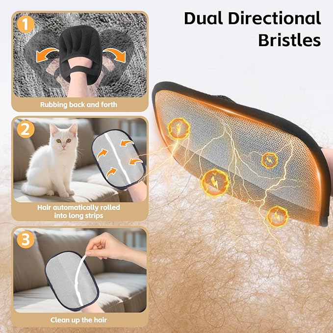 Pet Hair Removal Glove for Cats & Dogs Reusable Electrostatic Pet Hair Remover Glove for Clothing, Couch, Carpet, Furniture, Great Alternative to Pet Lint Roller