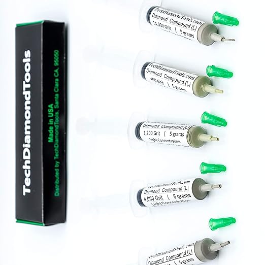 TechDiamondTools Diamond Polishing Compound Kit of 5 Polishing Paste USA Made 400 1200 4000 14000 50000 Grit for Marble Glass Metal Rock Jewelry Resin Silver Gemstone with 10% of Diamond Powder