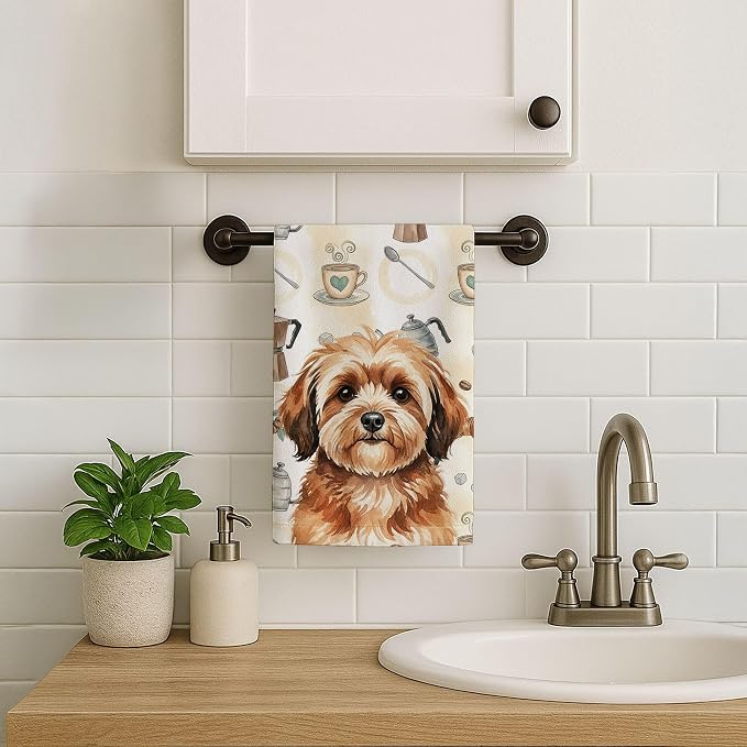 Caroline's Treasures Sable Havanese Coffee Bar Kitchen Towel Velour Plush Front and Cotton Loop Back Machine Washable