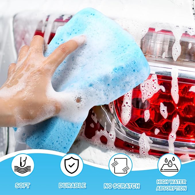 Tioncy 24 Pcs Large Car Wash Sponges Bulk 7.5 x 5.5 x 1.9 Inch Grouting Foam Cleaning and Washing Sponge Commercial Foam Large All Purpose for Kitchen Bathroom Household (Blue)