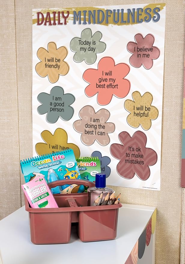Teacher Created Resources Deep Rose Portable Plastic Storage Caddy 6-Pack for Classrooms, Kids Room, and Office Organization, 3 Compartments