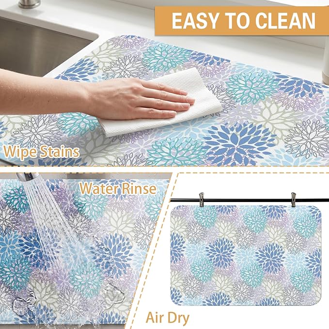 Kitchen Countertop Dish Drying Mat,Super Absorbent Coffee Bar Mat for Maker Espresso Machine, Anti-Slip Accessories for Kitchen Countertops 24x18 Inch