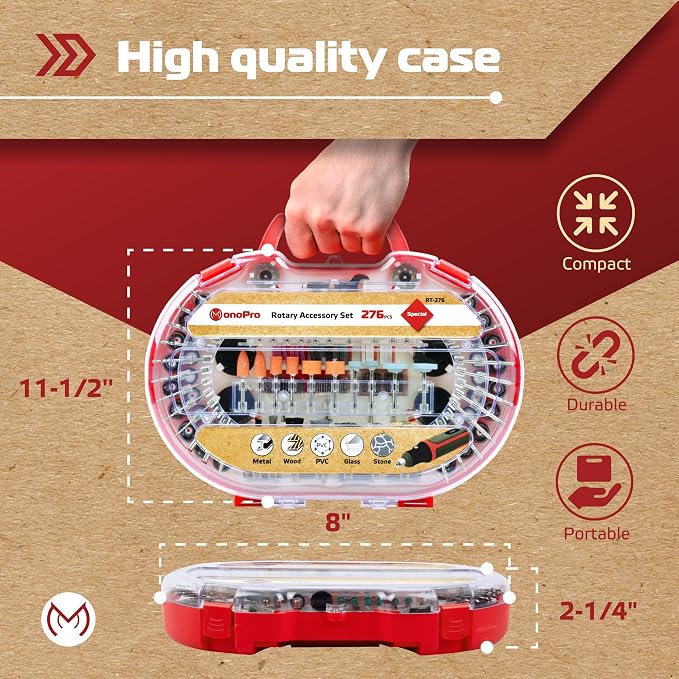 276 PCS Rotary Tool Accessories Kit, 1/8-in Shank Rotary Tool Kit, Universal Fitment for Easy Polishing, Sanding, Cutting, Drilling, Engraving, Sharpening, Grinding with Portable Storage Case