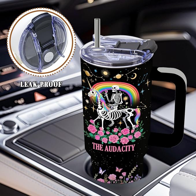 DUUV 40 Oz Funny Skull Tumbler, Funny Witchy Gifts for Women Tarot Lovers, Ghost Design Mug, the Audacity Skull Tumbler for Valentine‘s Day, Gifts for Daughter Girlfriend, Skeleton Cup Black, 1PCS