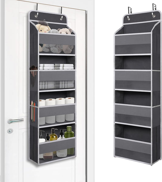 Over The Door Hanging Organizer with 4 Large Pockets – Closet, Bathroom, Nursery, Bedroom, Dorm Storage for Toys, Cosmetics, and Baby Essentials, Gray