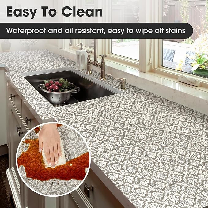 Drawer and Shelf Liner, Non-Slip Kitchen Cabinet Liners Non-Adhesive Thick Strong Grip Waterproof Washable Mats Protect Dresser Shelves Cupboard Bathroom Cabinets, Boho: Beige, 24 in X 20 FT