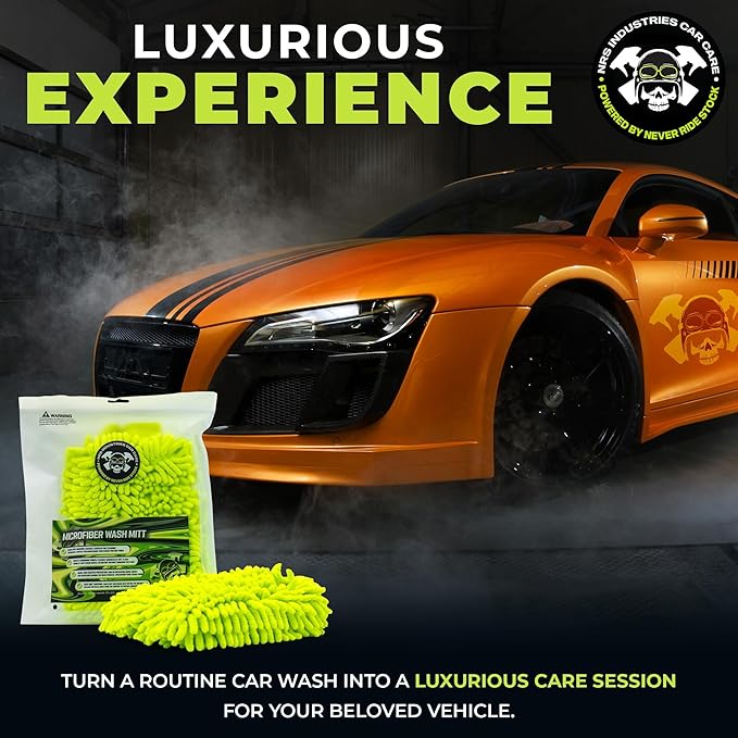 Never Ride Stock 2 Pack Microfiber Car Wash Mitt – Scratch-Free Chenille, Extra Thick & Ultra Absorbent – Safe for Black & Dark Paint – Lint-Free, Reusable Auto Cleaning Glove