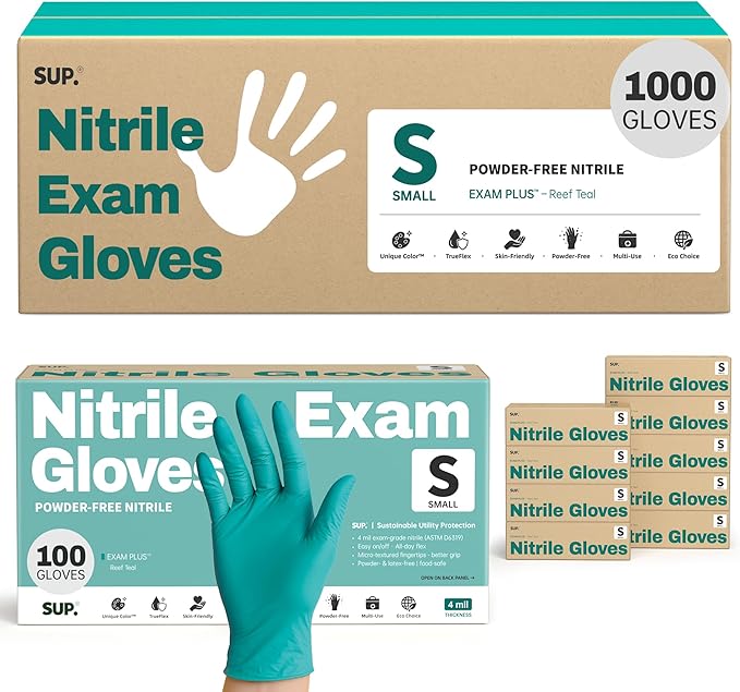 SUP Nitrile Exam Gloves, Powder-Free Latex-Free Food Safe Cooking Cleaning laboratory Disposable Medical Glove, Teal 1000 Ct