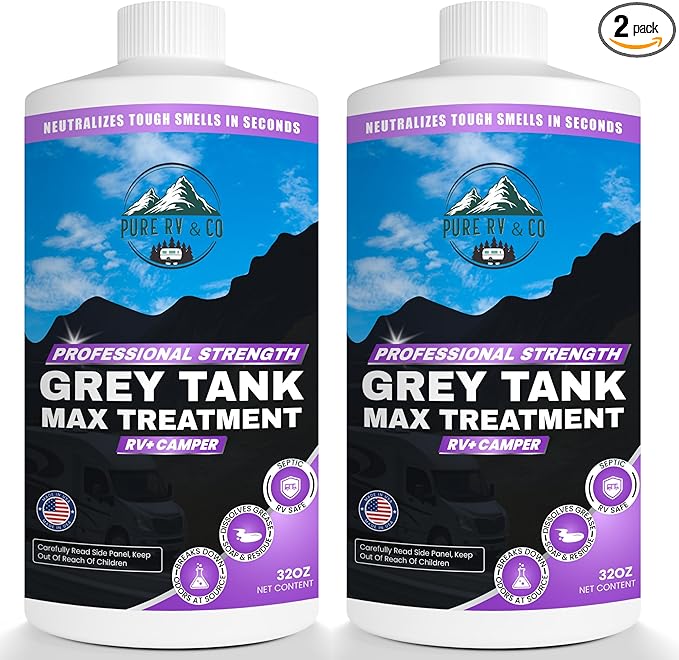 Grey Water Tank Treatment (32oz, 2 Pack) | Fast-Acting RV Holding Tank Treatment | Camper Toilet & RV Black Tank Cleaner | Enzymatic Odor Eliminator | Safe for Septic & Marine Systems