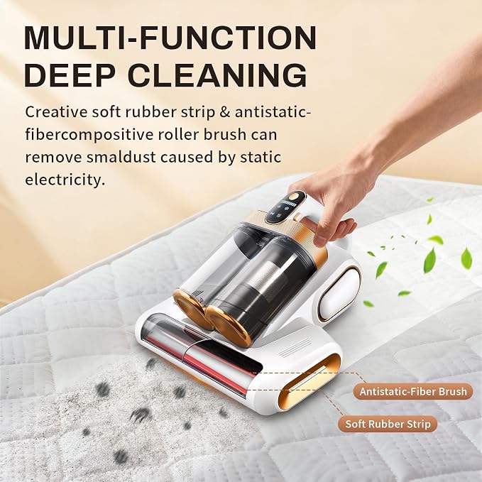 Cordless Mattress Vacuum Cleaner, 16Kpa Bed Vacuum with 253.7nm UV-C Light & Ultrasonic Tech, HEPA Filter, Portable Handheld Vacuum for Bed Sofa Couch Crib & Pet Hair (White)