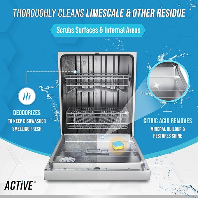 ACTIVE Ice Machine Cleaner and Dishwasher Cleaner - Includes 32oz Ice Maker Cleaning Solution and 24ct Dishwasher Tablets