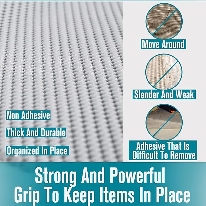 Shelf and Drawer Liner, Non-Adhesive Non Slip and Grip Durable Clean Pad Full Size 17.7 Inches x 20 Feet for Drawers, Shelves, Cabinets, Storage, Kitchen, Desks, Kitchenware, Tableware, Light Gray