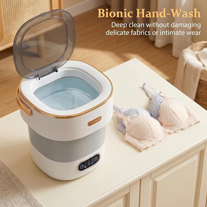 Portable Collapsible Mini Washer with 3 Cleaning Modes & Drain Basket, 16L Foldable Small Laundry Machine for Travel Camping Dorms RV Apartments, Baby Clothes Underwear Socks Delicates (gray-white)