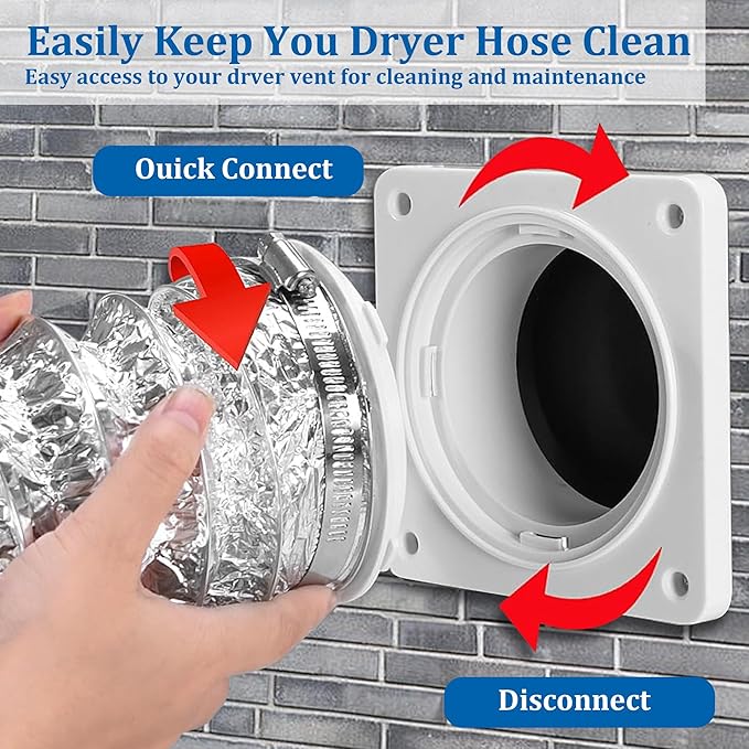 4 inch Dryer Vent Cover, Dryer Vent Connector Kit, 90 Degree Dryer Vent Elbow, Dryer Vent Wall Plate with Hose(4 inch 5FT) Indoor Dryer Vent Duct Adapter, Dryer Vent Hose for Tight Space