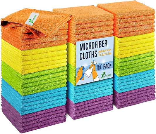 GREEN LIFESTYLE Microfiber Cleaning Cloth 11.5" x 11.5" 150 Pack - Edgeless Microfiber Towels for Cars, Cleaning Rags, Lint Free Car Microfiber Towel, Reusable Cleaning Cloths (Multicolor)