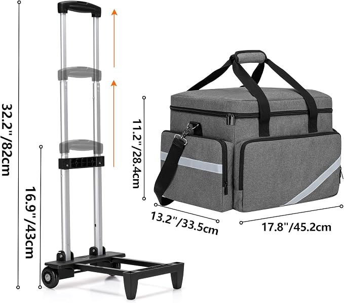 Trunab Rolling Medical Bag with Detachable Trolley, Nurse Rolling Bag with Removable Dividers 15.6" Laptop Sleeve, First Aid Responder Bag Empty for Home Health Nurses, Doctors, EMT, EMS