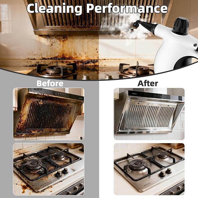 Handheld Steam Cleaner | 1300W High Pressure Steamer with 13 Accessories, Portable Steam Cleaner for Home,Grout, Kitchen, Car, Window, Upholstery,Floor, Bathroom and Clothes, White