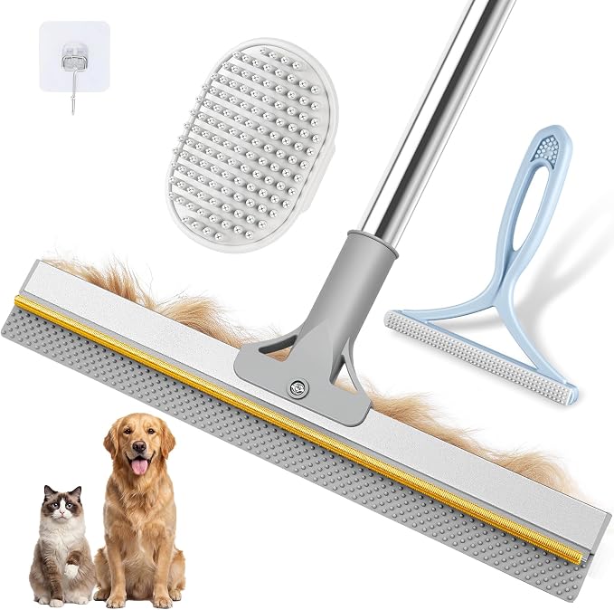 Pet Hair Remover for Carpet, 54 Inch Adjustable Long Handle Carpet Rake for Pet Hair Removal, 3 Piece Dog Hair Carpet Rake and Carpet Scraper Tool for Rugs, Couch, Stairs, Furniture