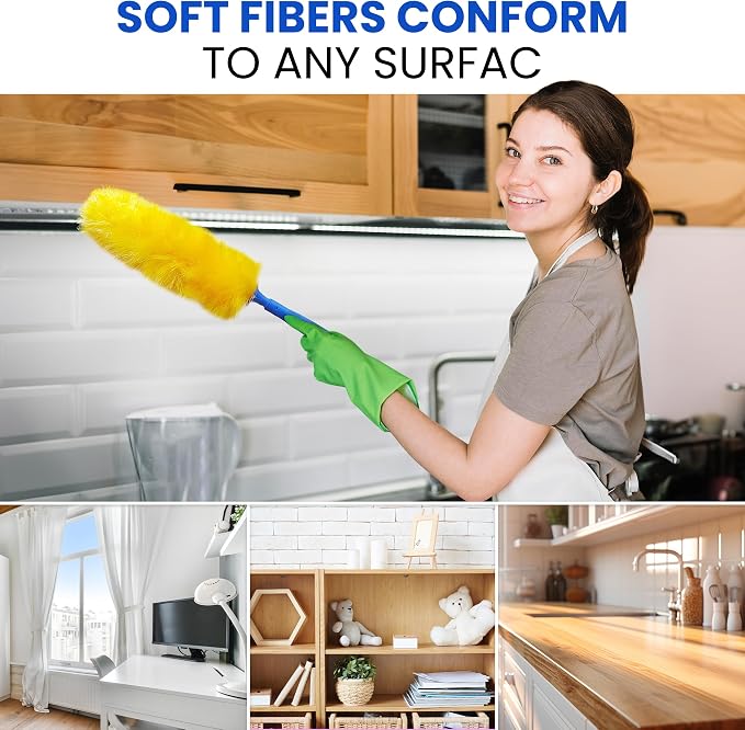 US Duster Company Static Duster - 23-inch Electrostatic Dusters - Long and Flexible Static Feather Duster - Soft Nylon Fibers - Long Duster for Home Cleaning - Attracts Dust Like a Magnet 2 Pack