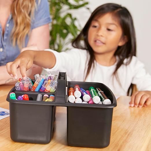 ECR4Kids 3-Compartment Small Plastic Caddy, Multipurpose Organization, Black, 6-Pack