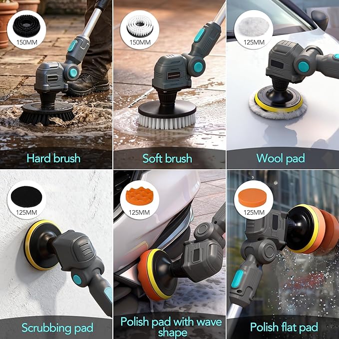 20V Cordless Electric Spin Scrubber with Replaceable Battery & Long Handle - Includes 8 Replaceable Brush Heads for Bathroom, Tile, Grout, Shower, Bathtub, Kitchen, Car & Outdoor Cleaning