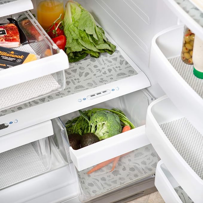 DII Fridge Liner Collection Non-Adhesive, Cut to Fit, 12x24, Gray Veggies, 6 Piece