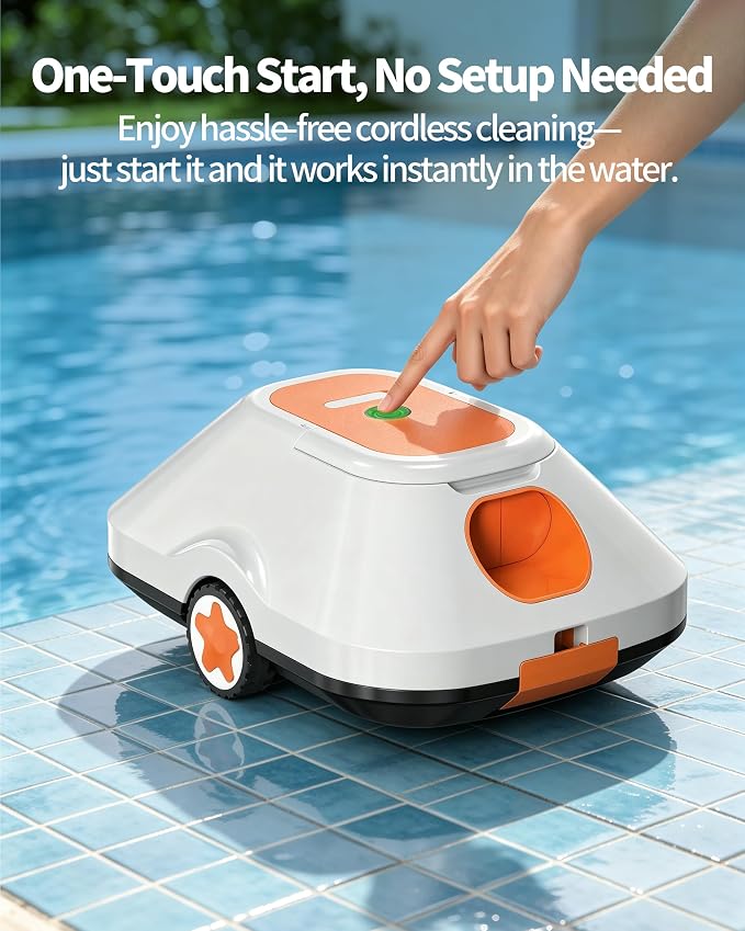 Robotic Pool Cleaner, Automatic Pool Cleaner with 210 Mins Runtime,Cordless Pool Vacuum for Above Ground & Inground Pools Coverage up to 2200 Sq.Ft,Auto-Parking,Easy Retrieve,Light Orange