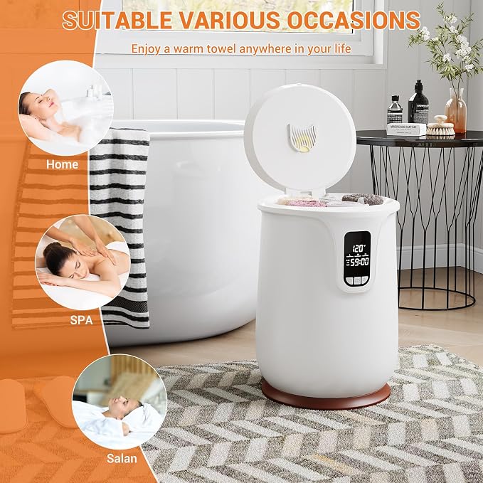 20L Towel Warmer for Bathroom with Adjustable Temperature, Timer Function, LED Display and Auto Shut-Off, Even Heating for Towels, Bathrobes & Blankets, Stainless Steel Liner, Flip-Top