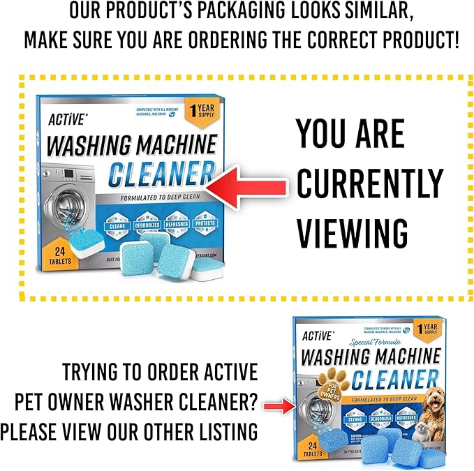 ACTIVE Washing Machine Cleaner and Dishwasher Detergent Booster - Includes 24ct Washer Cleaning Tablets and 32oz Dish Boosting Powder