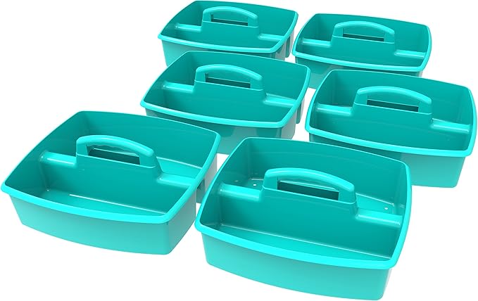 Storex 2-Compartment Large Caddy – Multipurpose Classroom Organizer with Handle, Teal, 6-Pack (00959F06C)