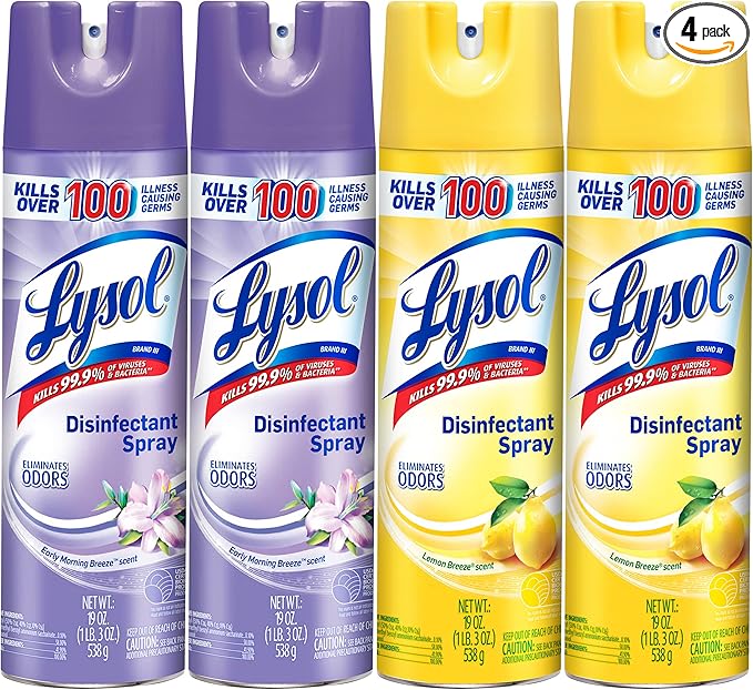 Lysol Disinfectant Spray Bundle, Sanitizing And Antibacterial Spray, For Disinfecting And Deodorizing, contains x2 Lemon and Early Morning Breeze, 19 Fl Oz, Packaging May Vary