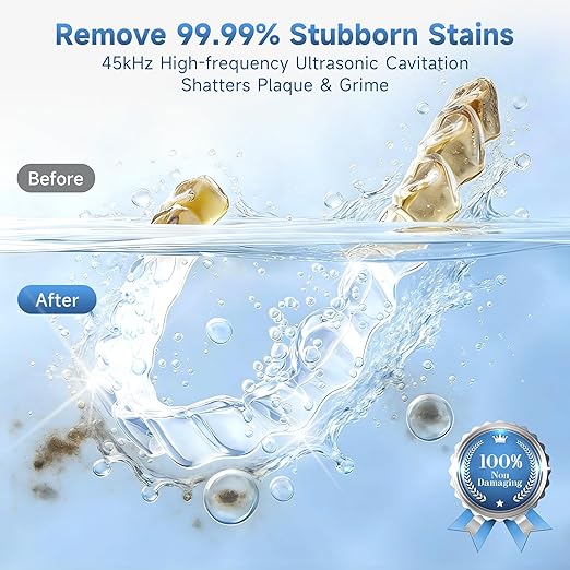 Ultrasonic Retainer Cleaner Machine, 45kHz Denture Dome with UV Light,Dental Cleaning POD for Aligners, Mouth Guards, Night Guards, Toothbrush,Jewelry,200ML Capacity (Black)