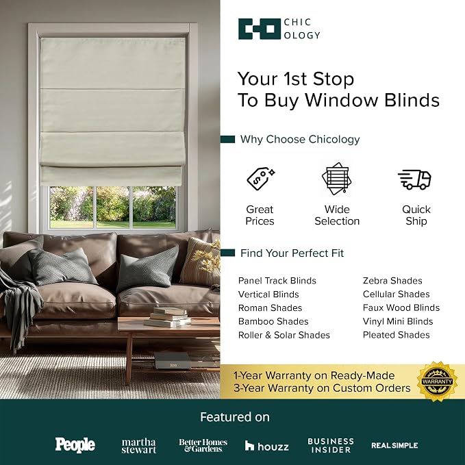 Chicology Cordless Roman Window Shade, Del Mar Moon Shell, 27" W x 64" H | Cordless Child-Safe, Room Darkening UV, Inside/Outside Mount, True-to-Size No Cut, Rich Textured Fabric, Spot-Clean Care Only