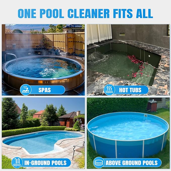18.5 GPM Suction Pool Vacuum for Above Ground Pool,Hot Tubs,Spas | Telescopic Pole Up To 75'', 1.4L Debris Capacity, 60 Min Runtime, Filter Net*2, Cordless Pool Vacuum