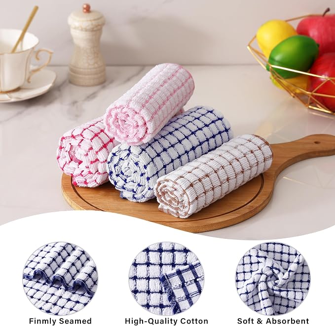Kitinjoy Cotton 16 Pack Terry Kitchen Dish Cloths, 12 x 12 Inches Super Soft and Absorbent Dish Rags, Quick Drying Dish Towels for Washing Dishes, Mix Colour
