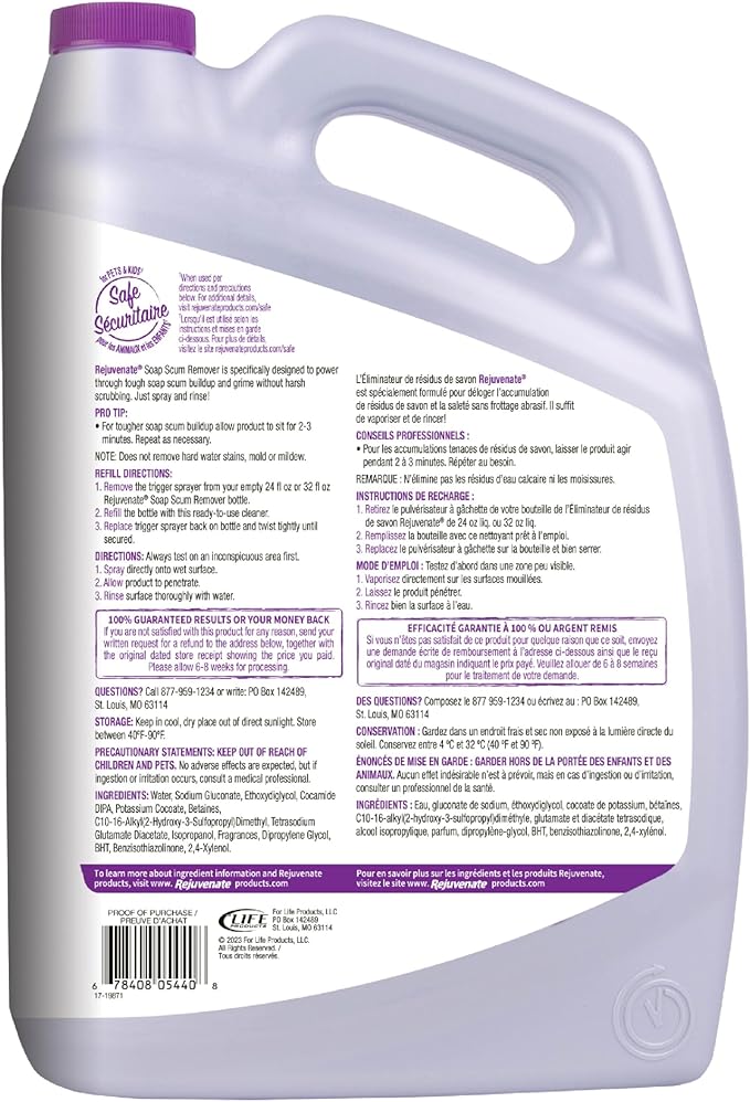 Rejuvenate Soap Scum Remover Refill Easily Dissolves Soap Scum Without Scrubbing, 1 Gallon (Pack of 2)