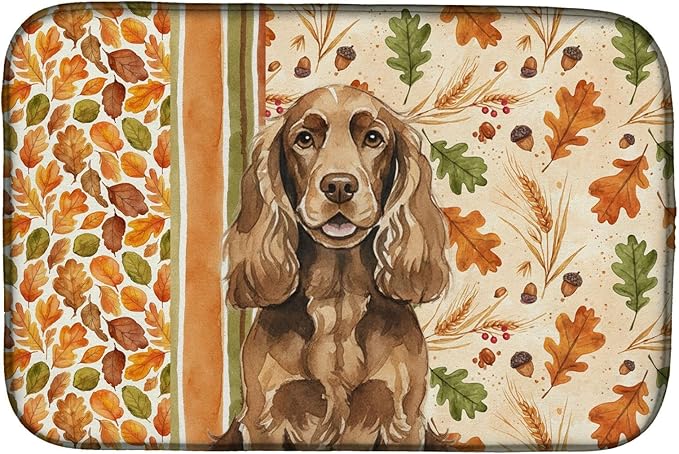 Caroline's Treasures Liver English Cocker Spaniel Heirloom Fall Dish Drying Mat Absorbent Dish Drying Mat Pad for Kitchen Counter Dish Drainer Mat for Countertop, 14 x 21", Multicolor