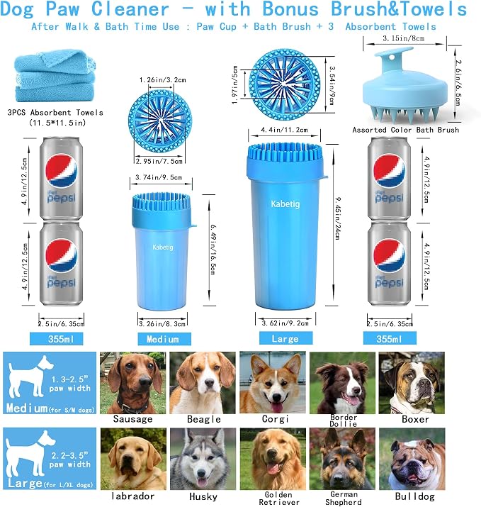 Dog Paw Cleaner Cup with Detachable Top Brush for Large & XL Dogs | Quick-clean muddy paws with soft bristles, one-step top brush grabs loose fur, lazy-friendly design, fits paws 2.5-3.5“ wide