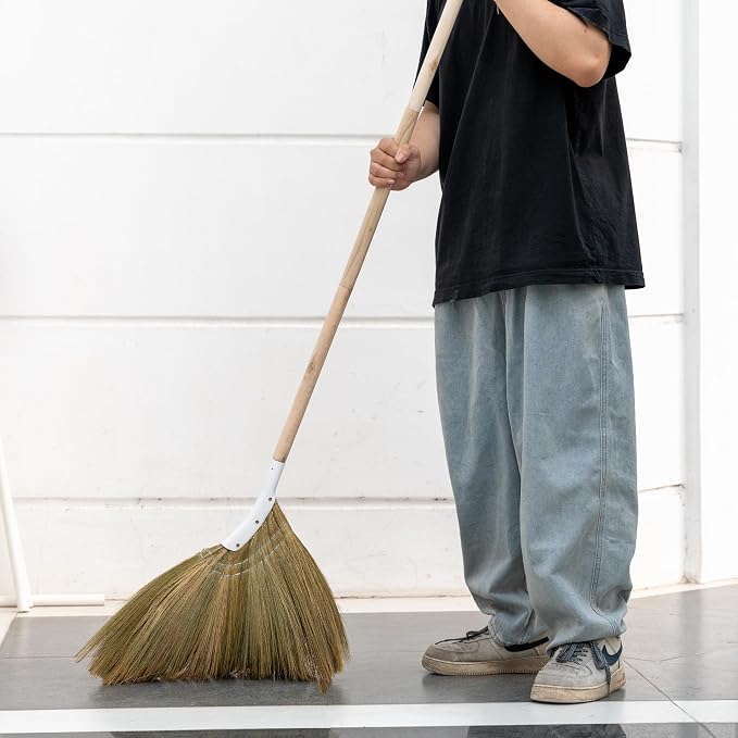 Natural Broom - Indoor Grass Broom - Long Handle Broomstick for House, Garage, Office, Lobby Room, Kitchen