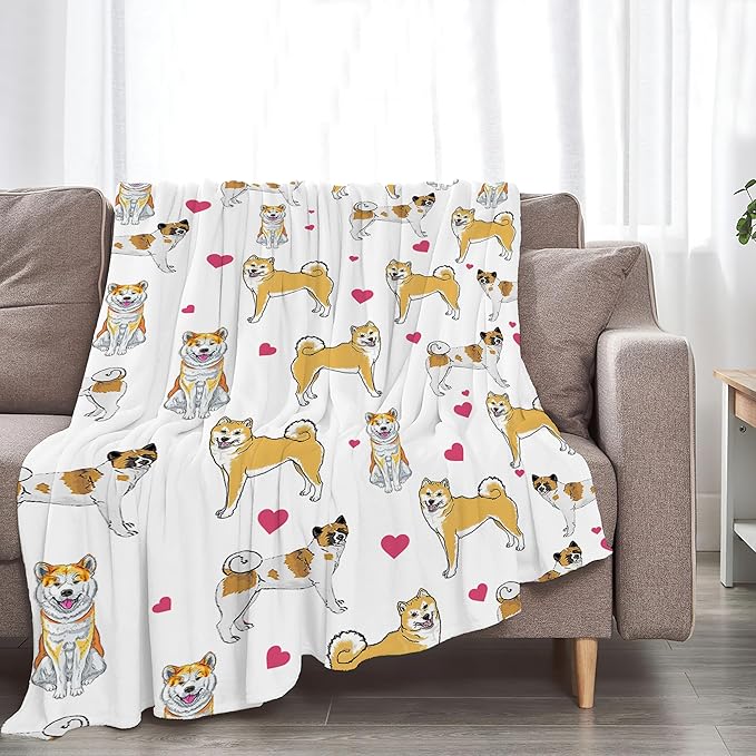 Akita Dog Throw Blanket - Gifts and Decor for Girls, Women, Kids, Adults - Soft Warm Cozy Fleece for Couch, Sofa, Bed - Cute Dog Design - 50"x40"