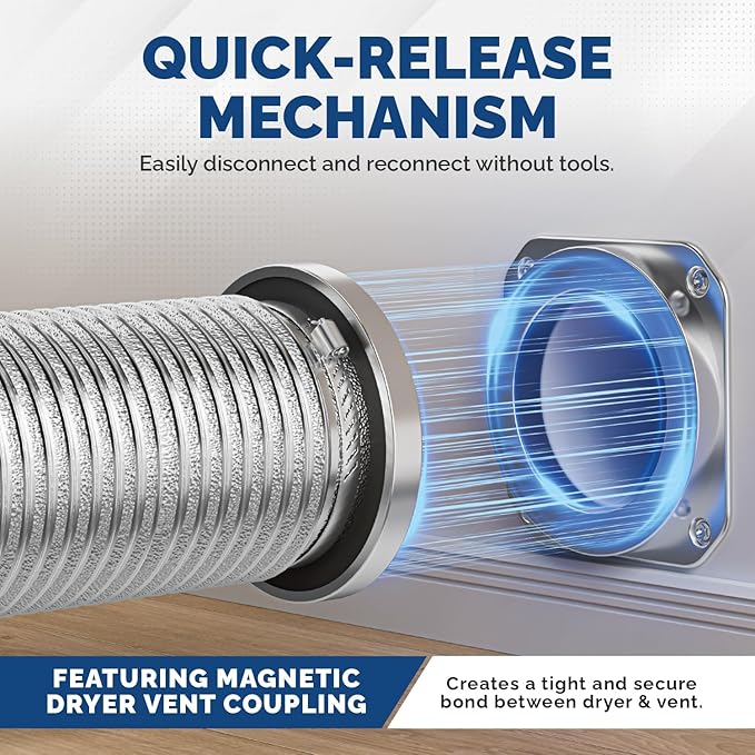 Magnetic Dryer Vent Coupling DV180 - Airtight Seal, Quick-Connect & Easy Clean, Strong Magnet Self-Alignment, Includes 4" Duct and two Clamps