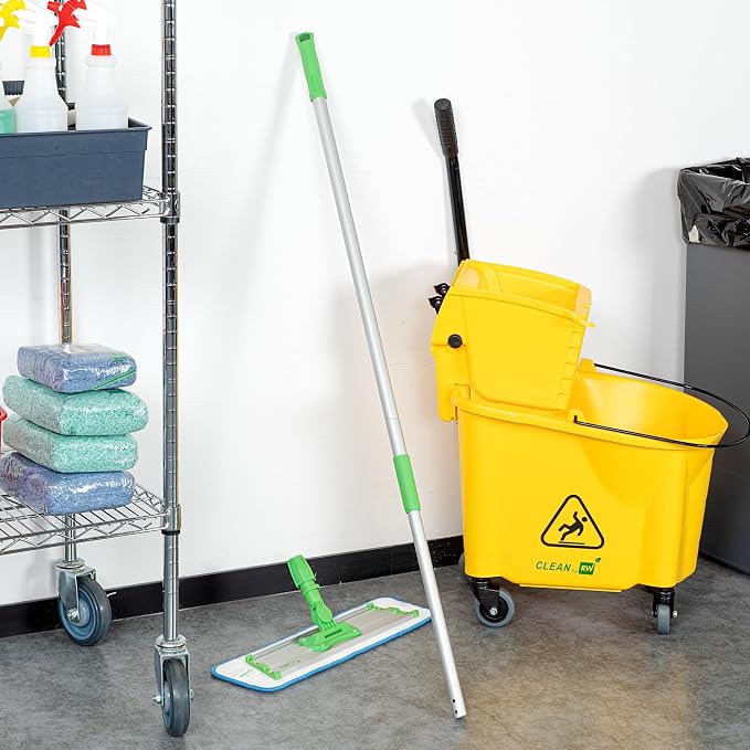 Restaurantware Telescopic Mop Handle - 60-Inch Aluminum Adjustable Heavy-Duty Cleaning Tool With Ergonomic Grip - Green