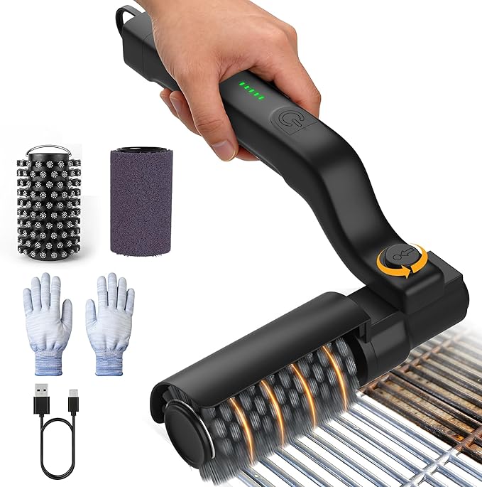 Electric Grill Brush, 3-Speed Rotary BBQ Cleaning Tool with 180° Adjustable Head,90-Minute Runtime,USB-C Rechargeable,Stainless Steel Bristle Brush for Gas,Charcoal and Ceramic Grills