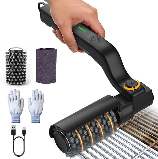 Electric Grill Brush, 3-Speed Rotary BBQ Cleaning Tool with 180° Adjustable Head,90-Minute Runtime,USB-C Rechargeable,Stainless Steel Bristle Brush for Gas,Charcoal and Ceramic Grills