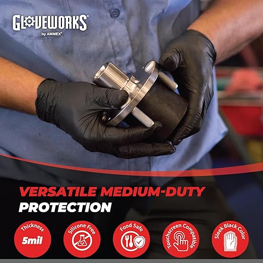 GLOVEWORKS XL Black Nitrile Gloves for Cooking, Food Prep, Disposable, 5 Mil, For Professional Cleaning, 2 Cases of 1000
