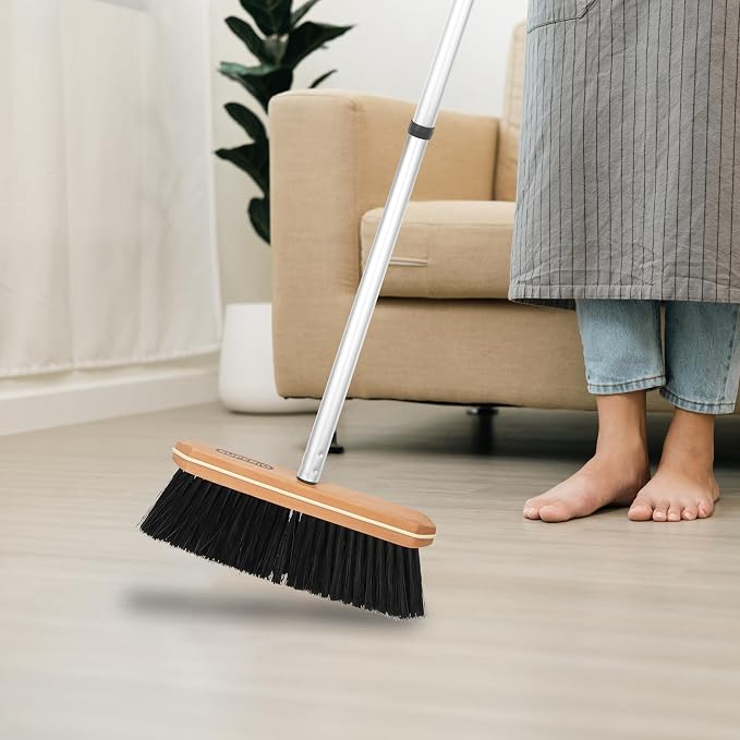 Superio Kitchen Broom Premium Black Tampico Bristles with 48-Inch Grey Metal Handle, Heavy Duty Household Broom for Easy Sweeping of Dust and Debris, Ideal for Home, Kitchen, Bedroom, Floors & Corners