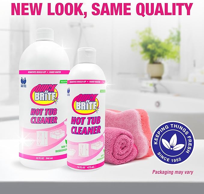 Quick N Brite Heavy Duty Hot Tub Cleaner Kit - Non-abrasive Cleaning Gel with Sponge and Cloth, 32 oz. (Packaging May Vary)