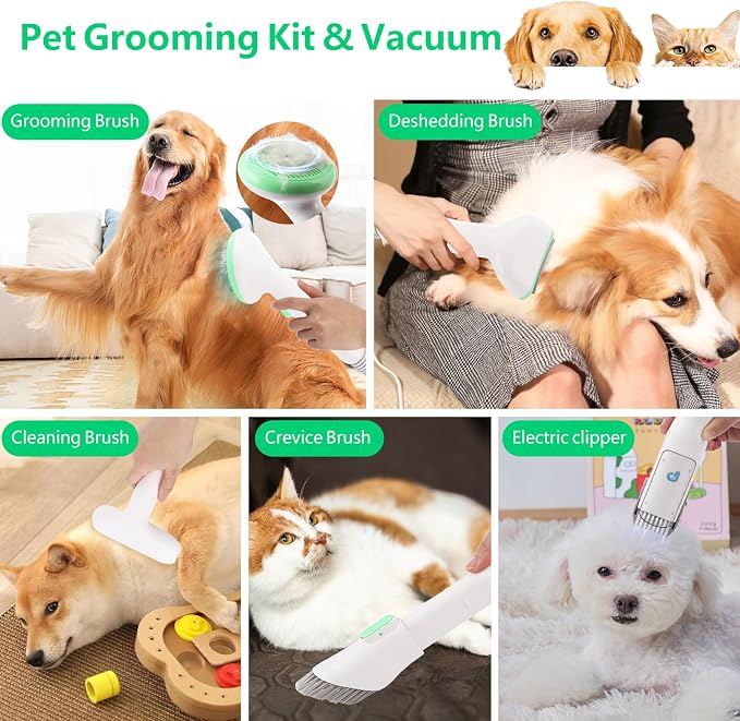 Towallmark Multi-Purpose Pet Hair Remover, Dog Hair Vacuum Groomer with Intake Power 135W, Low Noise Dog Clippers, Pet Hair Vacuum Cleaner with Grooming Tools, Suitable for Dog, Cat, etc