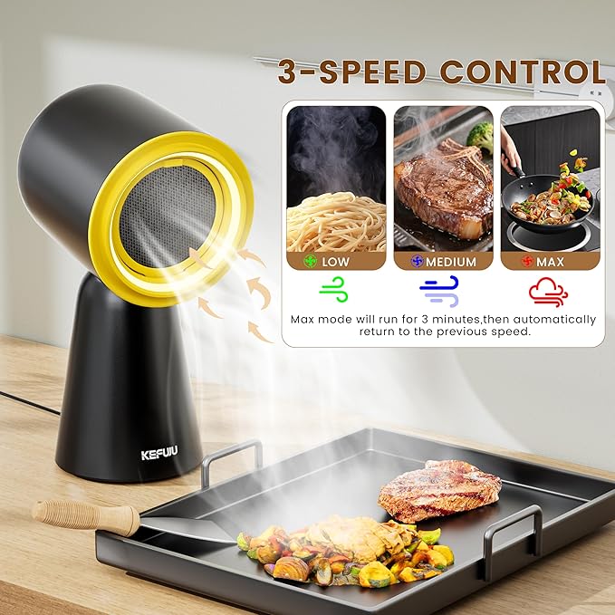 Portable Range Hood, Desktop Kitchen Exhaust Fan with 3-Speed, Adjustable Vent with Detachable Aluminum Filter,LED Light, Large Oil Collection Cup for Indoor BBQ, Hot Pot Cooking and RV